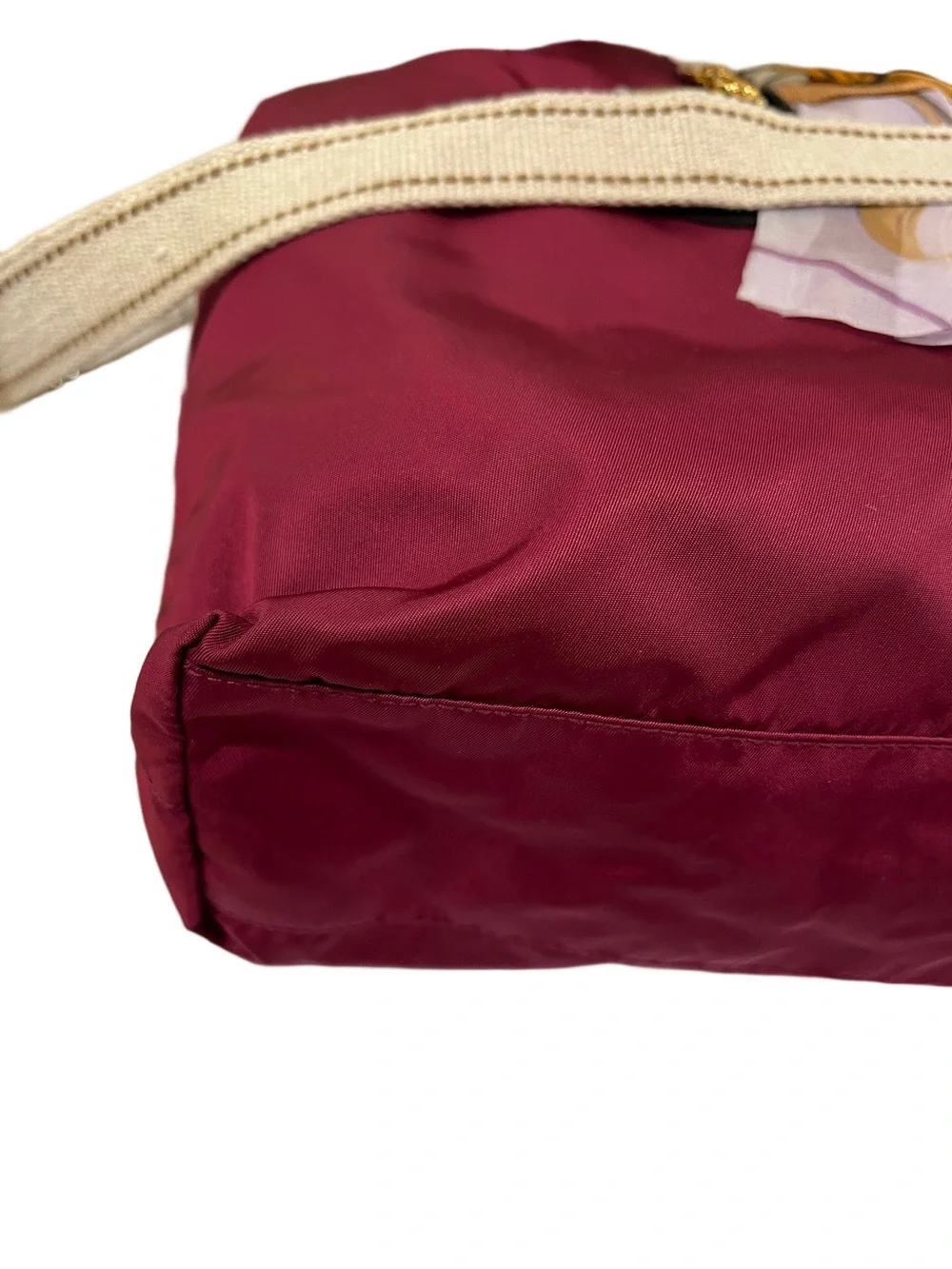 Prada Tessuto Robot Doll Tote in Barolo / Burgundy with long strap